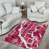 Hawaii Japanese Culture Pink Area Rug Spring Cranes Aloha Pattern