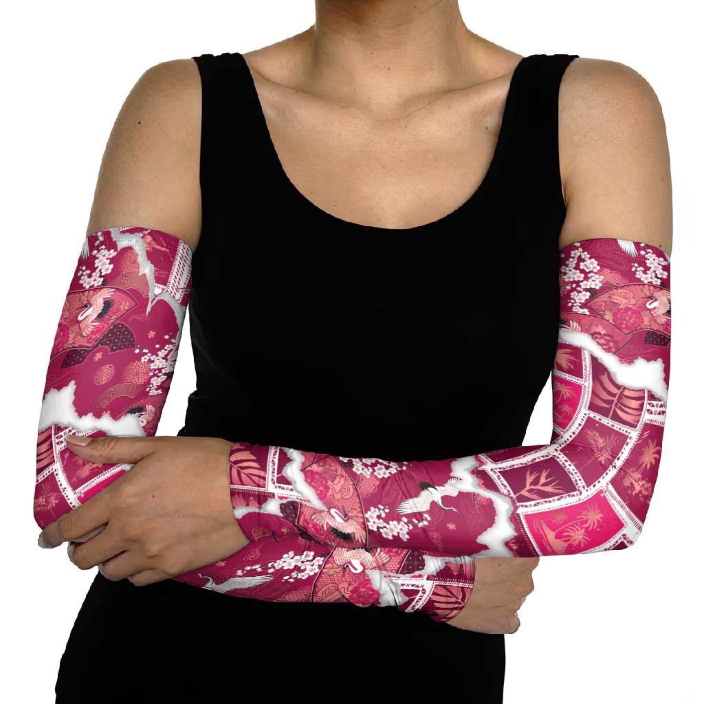 Hawaii Japanese Culture Pink Arm Sleeves Spring Cranes Aloha Pattern LT01 - Polynesian Pride
