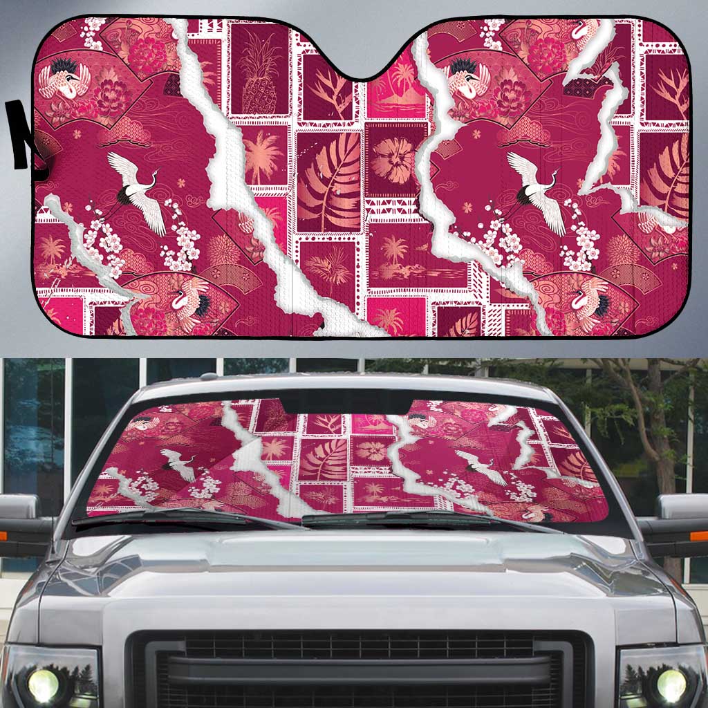 Hawaii Japanese Culture Pink Auto Sun Shade Spring Cranes Aloha Pattern LT01 Pink - Polynesian Pride