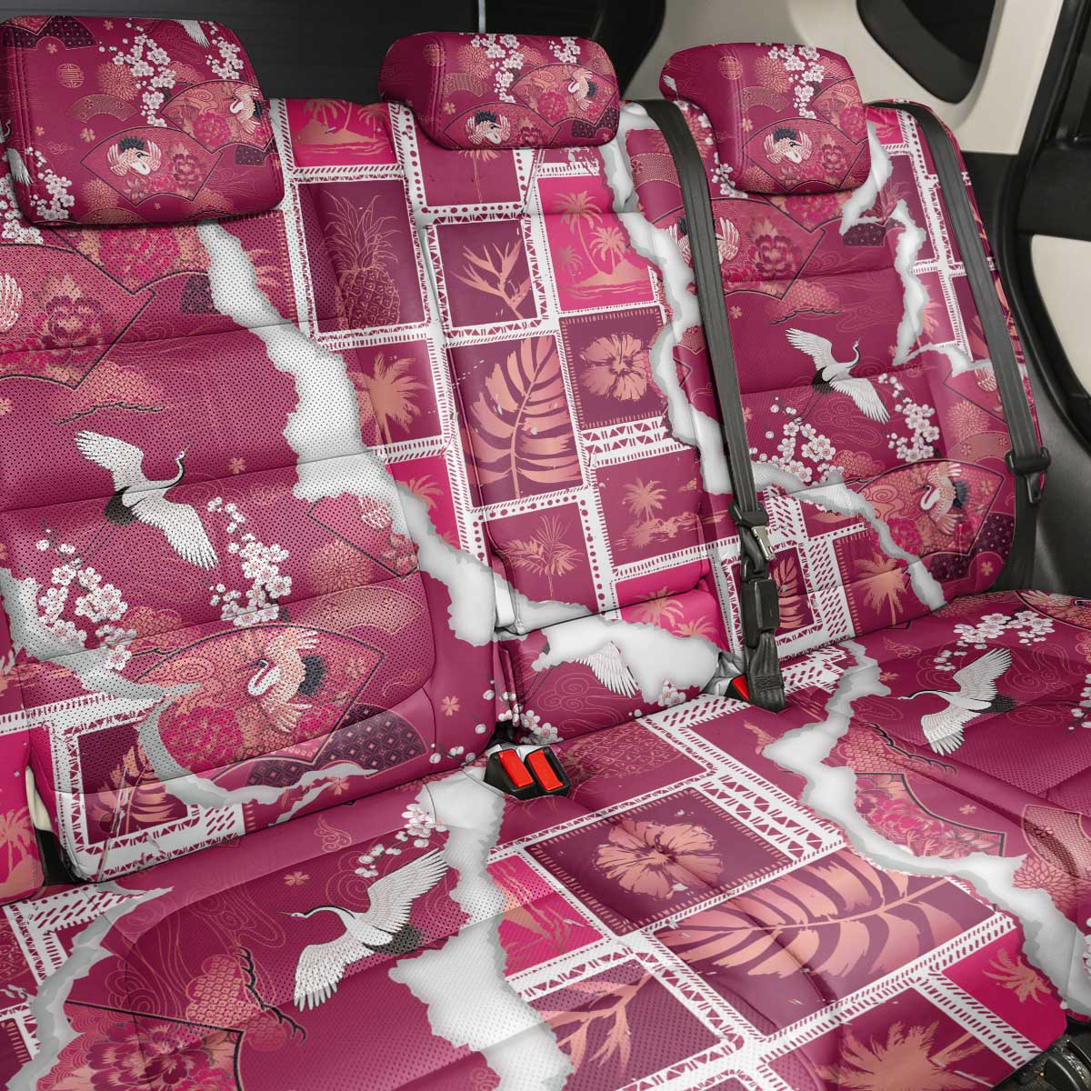 Hawaii Japanese Culture Pink Back Car Seat Cover Spring Cranes Aloha Pattern LT01 - Polynesian Pride
