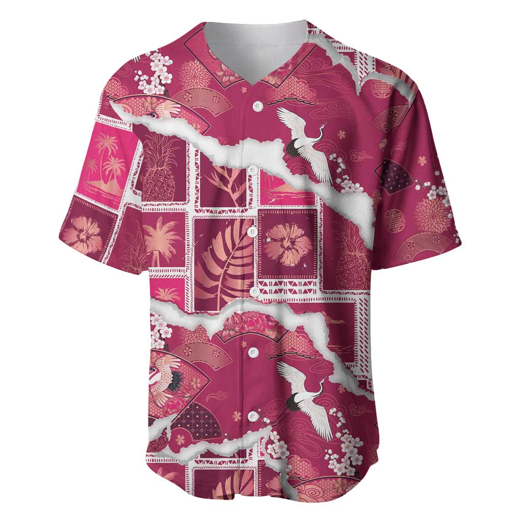 Hawaii Japanese Culture Pink Baseball Jersey Spring Cranes Aloha Pattern LT01 Pink - Polynesian Pride