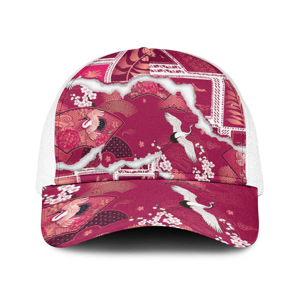 Hawaii Japanese Culture Pink Baseball Net Cap Spring Cranes Aloha Pattern