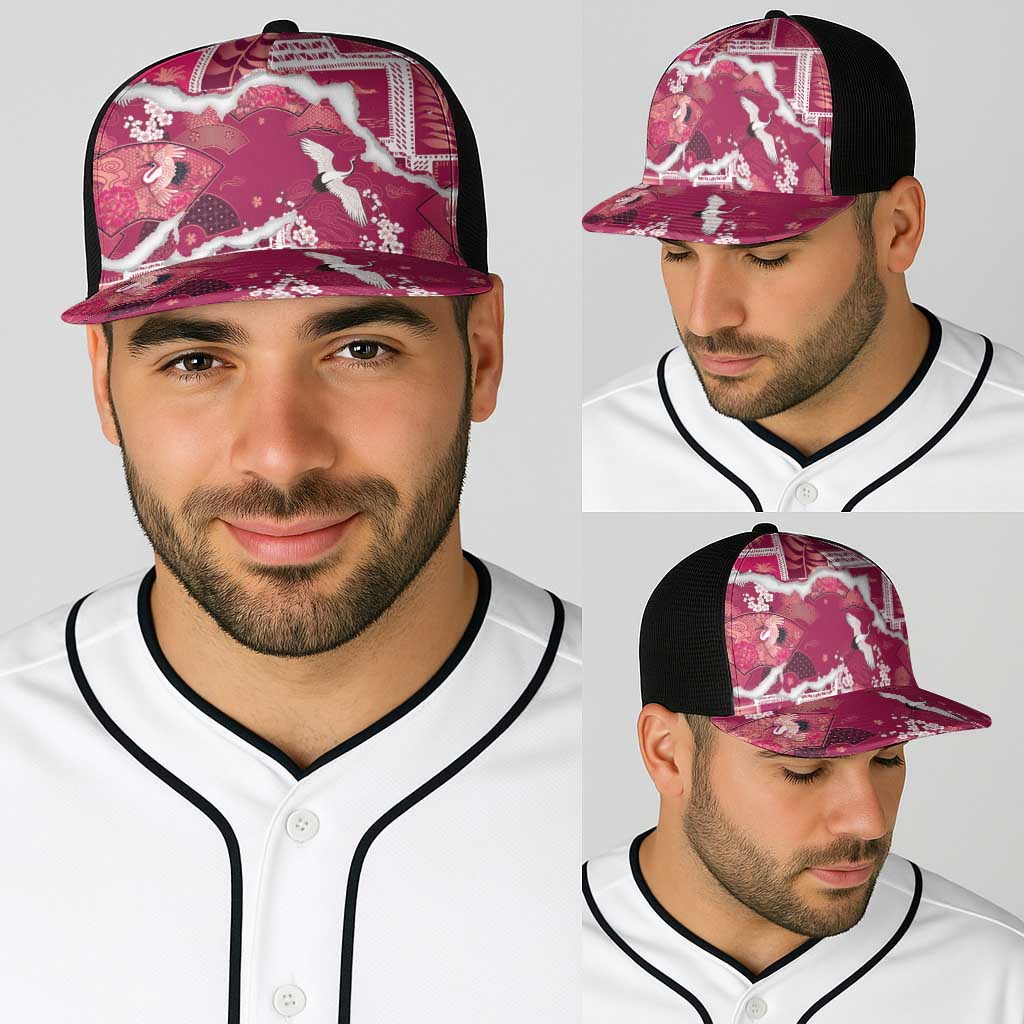 Hawaii Japanese Culture Pink Baseball Net Cap Spring Cranes Aloha Pattern