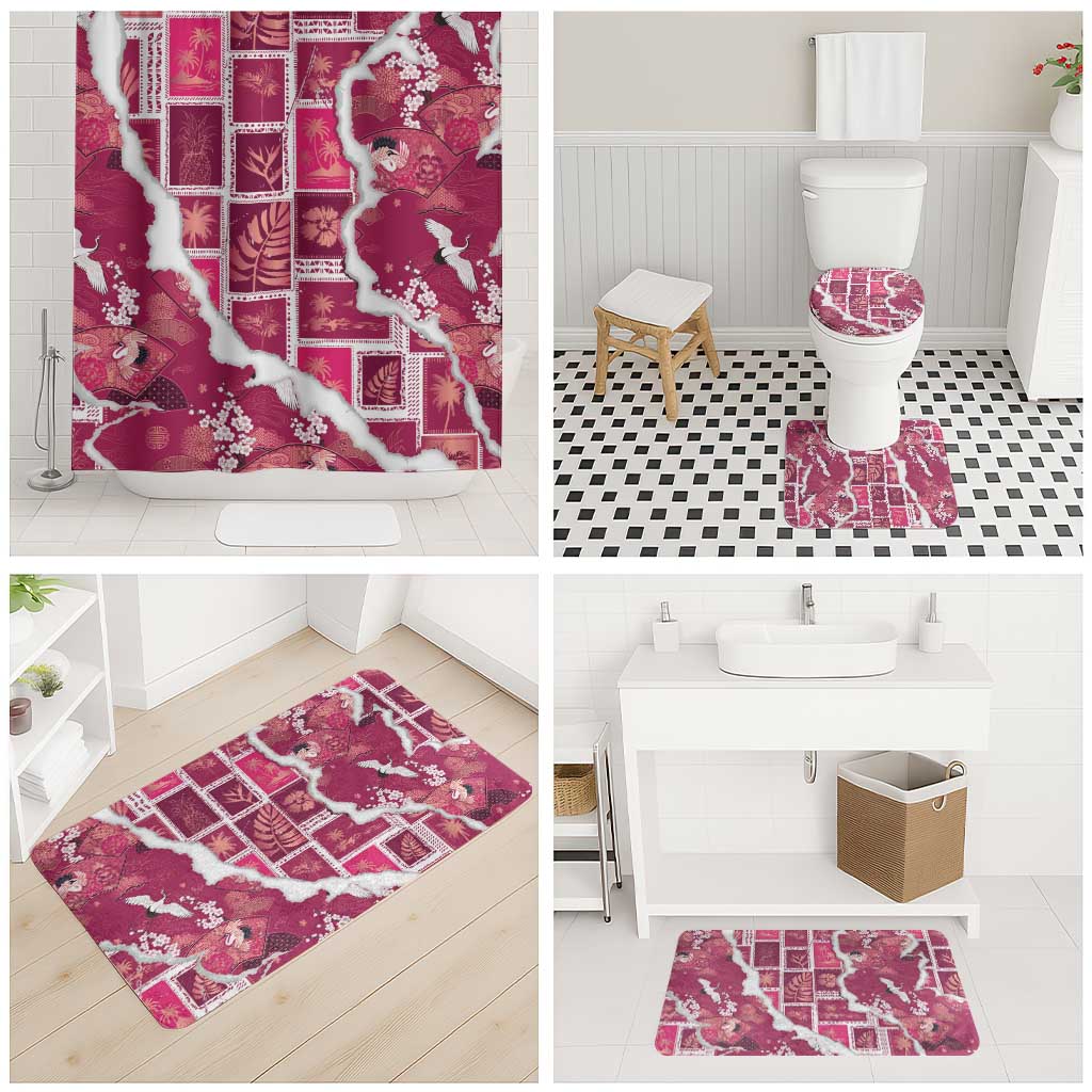 Hawaii Japanese Culture Pink Bathroom Set Spring Cranes Aloha Pattern LT01 - Polynesian Pride
