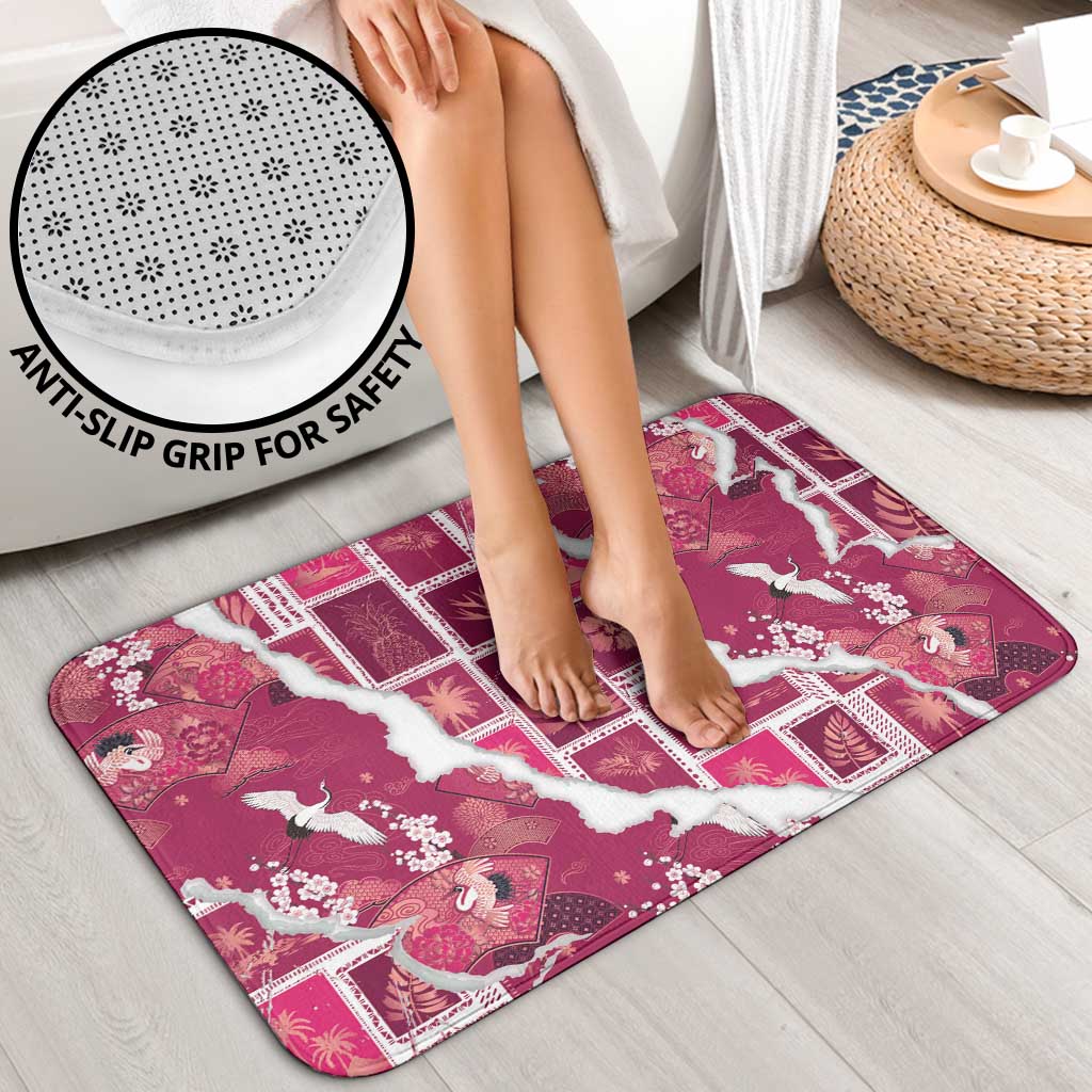 Hawaii Japanese Culture Pink Bathroom Set Spring Cranes Aloha Pattern LT01 - Polynesian Pride