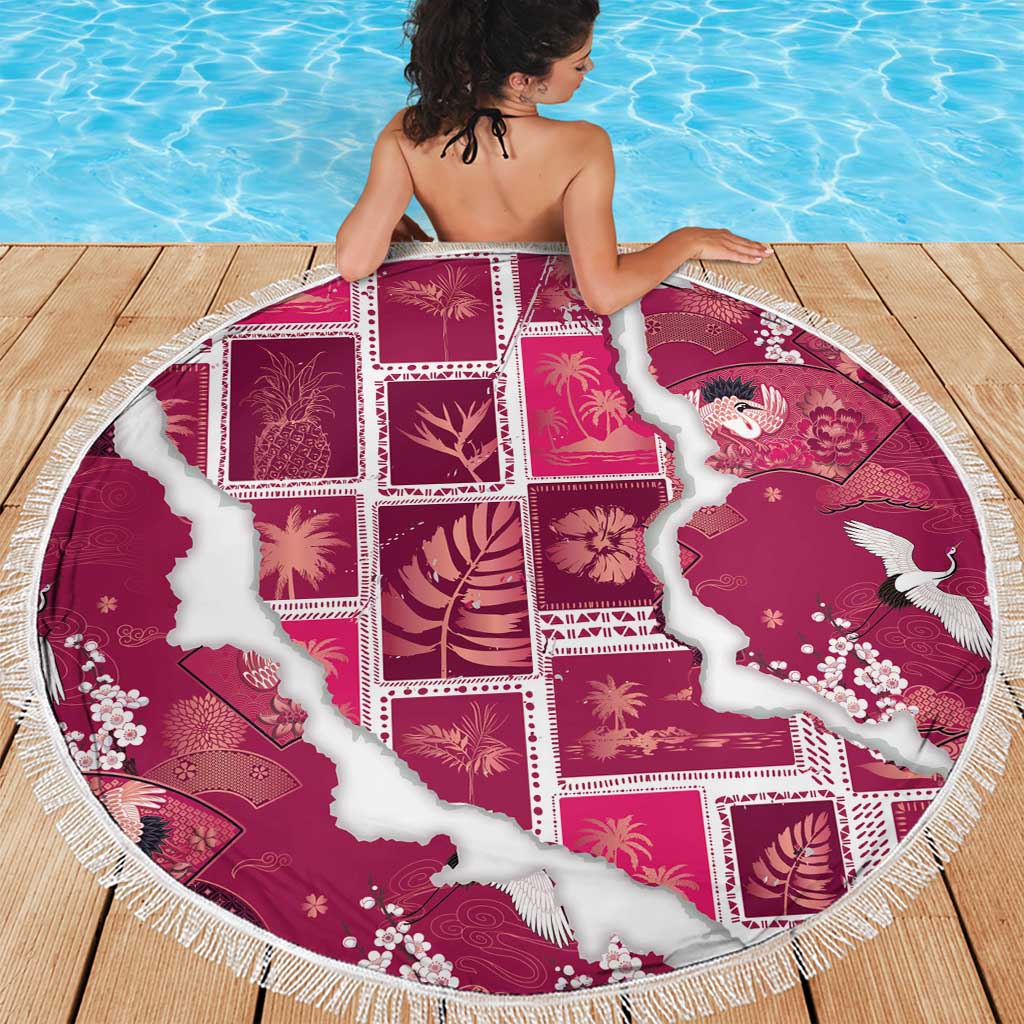 Hawaii Japanese Culture Pink Beach Blanket Spring Cranes Aloha Pattern LT01 - Polynesian Pride