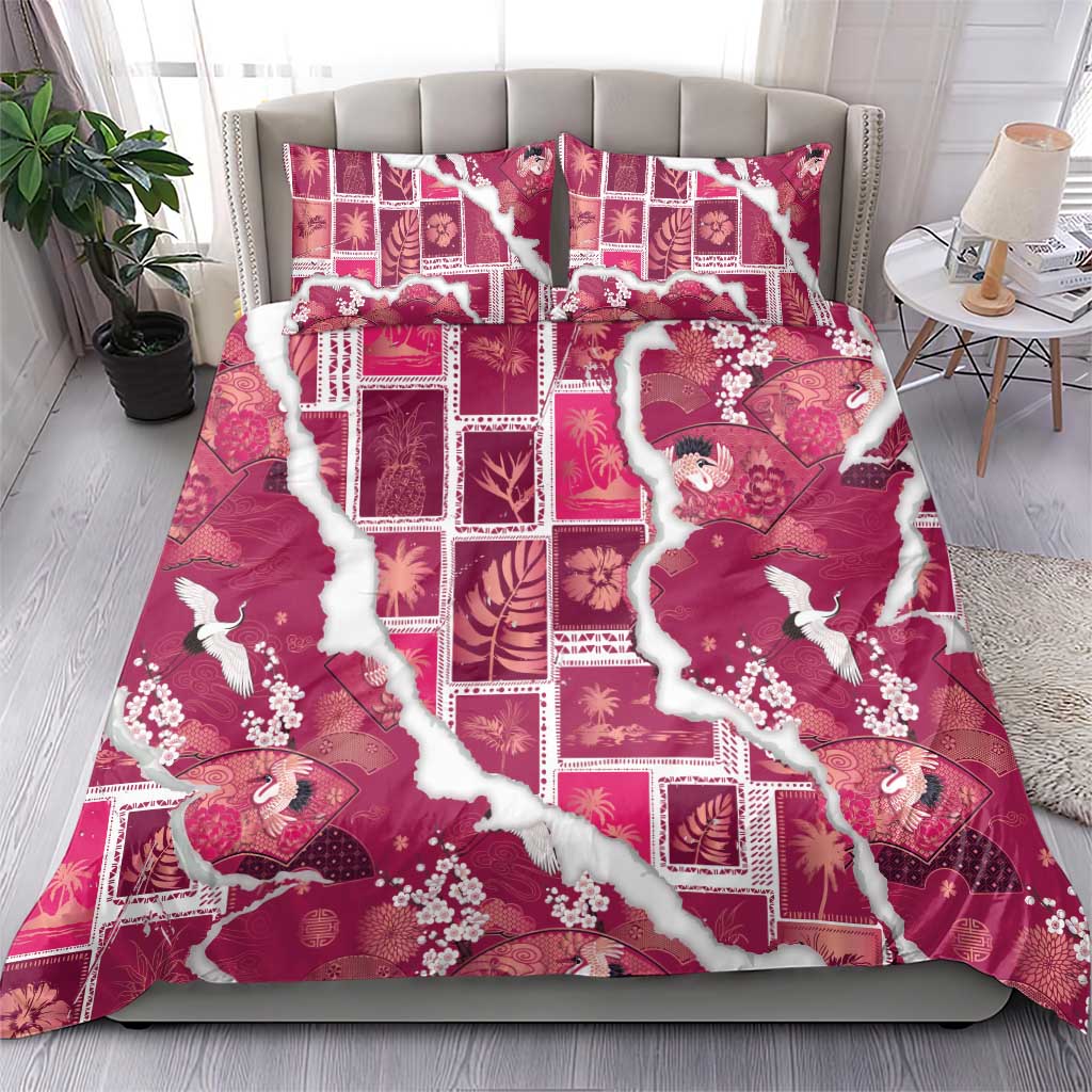 Hawaii Japanese Culture Pink Bedding Set Spring Cranes Aloha Pattern LT01 - Polynesian Pride