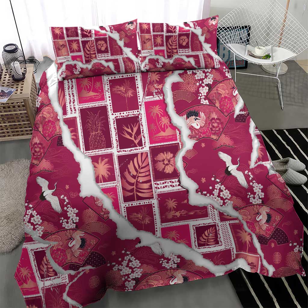 Hawaii Japanese Culture Pink Bedding Set Spring Cranes Aloha Pattern LT01 - Polynesian Pride