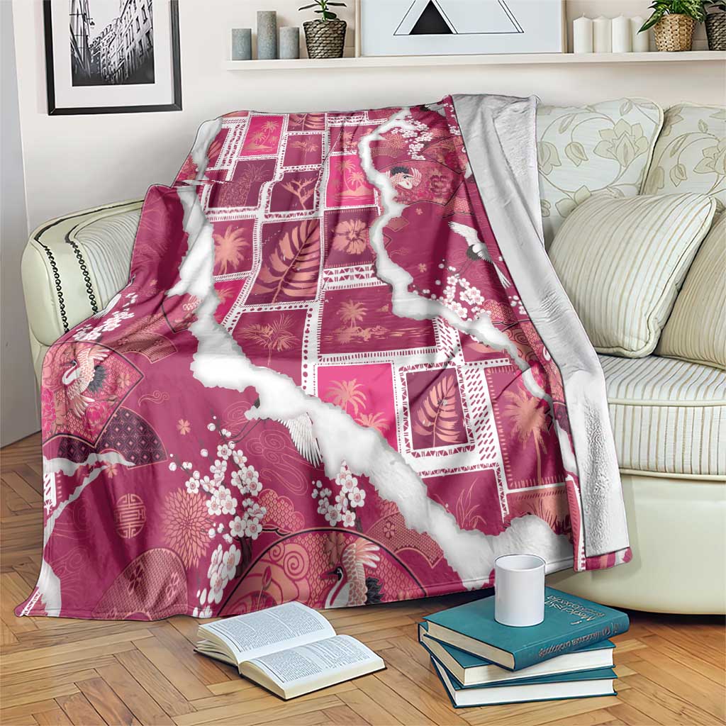 Hawaii Japanese Culture Pink Blanket Spring Cranes Aloha Pattern LT01 Pink - Polynesian Pride