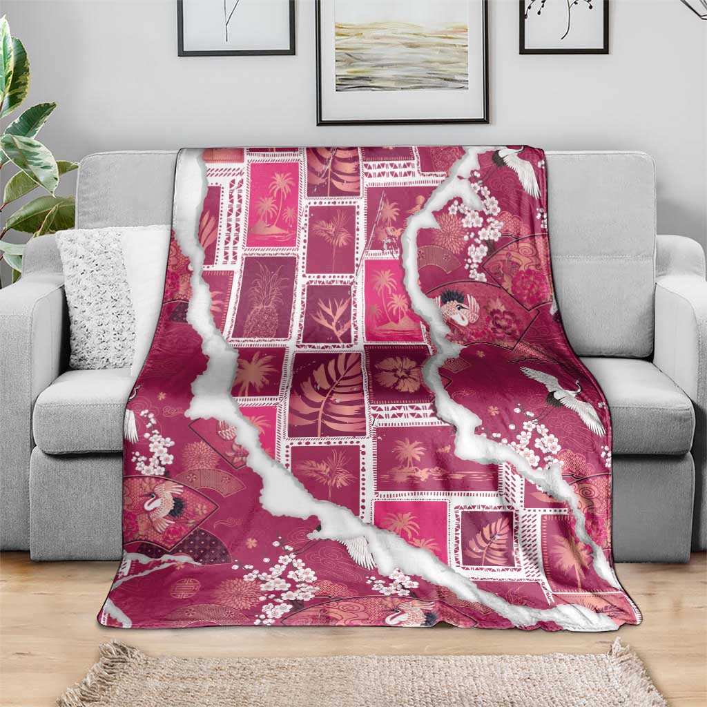 Hawaii Japanese Culture Pink Blanket Spring Cranes Aloha Pattern LT01 - Polynesian Pride