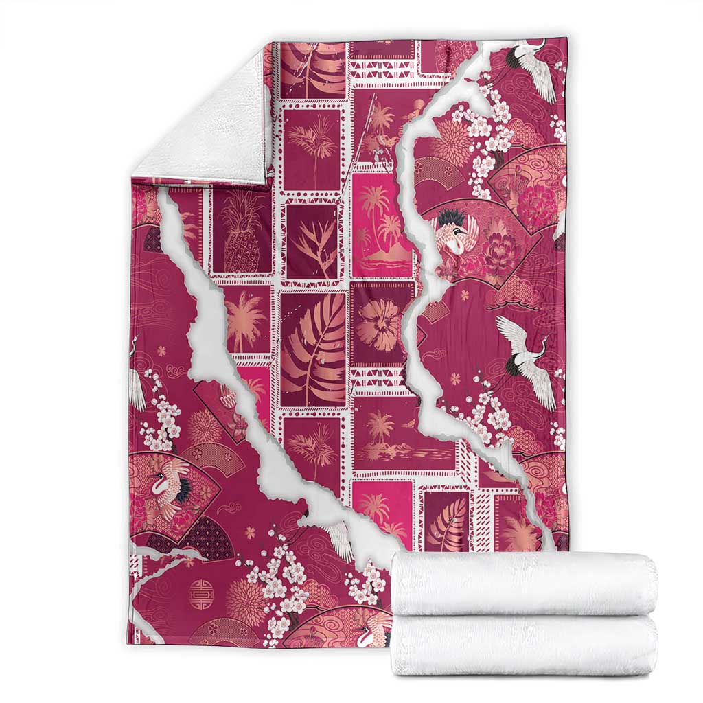 Hawaii Japanese Culture Pink Blanket Spring Cranes Aloha Pattern LT01 - Polynesian Pride
