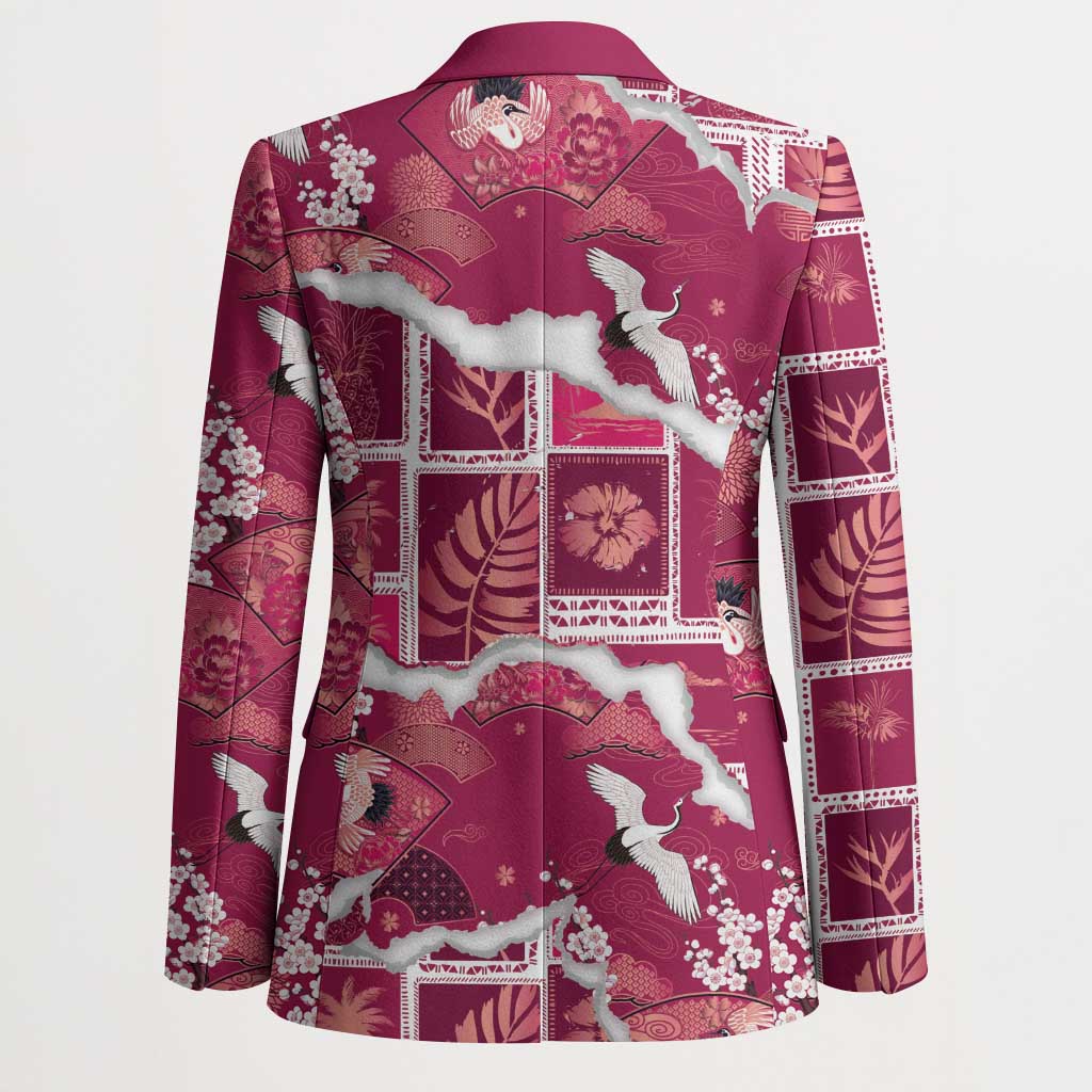 Hawaii Japanese Culture Pink Blazer Spring Cranes Aloha Pattern LT01 - Polynesian Pride