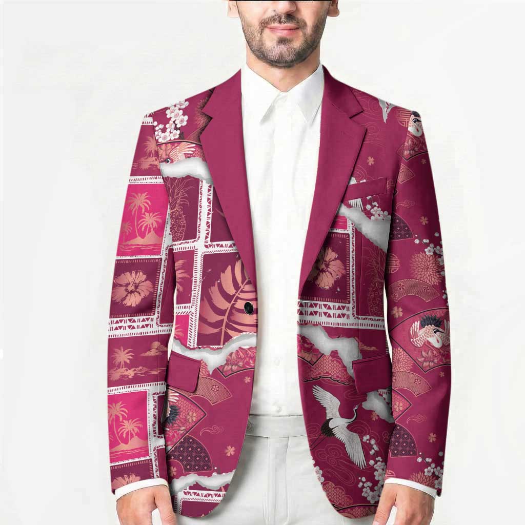 Hawaii Japanese Culture Pink Blazer Spring Cranes Aloha Pattern LT01 - Polynesian Pride