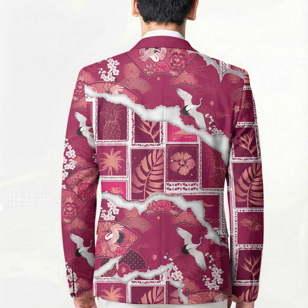 Hawaii Japanese Culture Pink Blazer Spring Cranes Aloha Pattern LT01 - Polynesian Pride