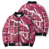 Hawaii Japanese Culture Pink Bomber Puffer Jacket Spring Cranes Aloha Pattern LT01 - Polynesian Pride