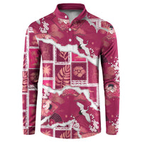 Hawaii Japanese Culture Pink Button Sweatshirt Spring Cranes Aloha Pattern LT01 Pink - Polynesian Pride