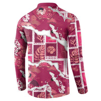 Hawaii Japanese Culture Pink Button Sweatshirt Spring Cranes Aloha Pattern LT01 - Polynesian Pride