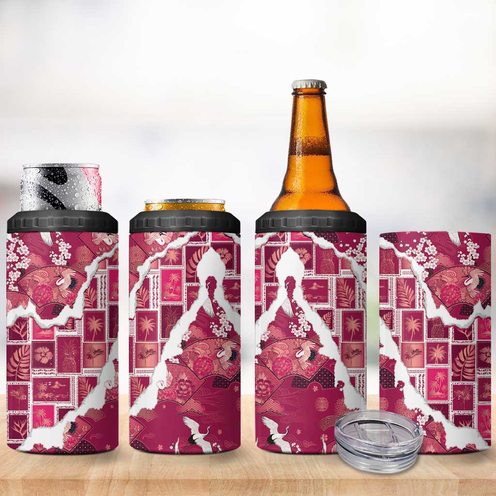 Hawaii Japanese Culture Pink 4 in 1 Can Cooler Tumbler Spring Cranes Aloha Pattern LT01 - Polynesian Pride