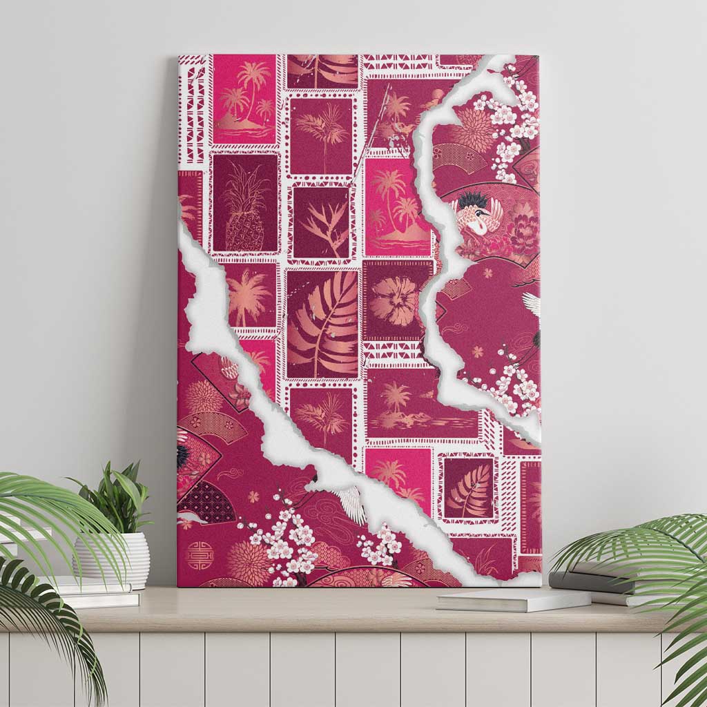 Hawaii Japanese Culture Pink Canvas Wall Art Spring Cranes Aloha Pattern LT01 - Polynesian Pride