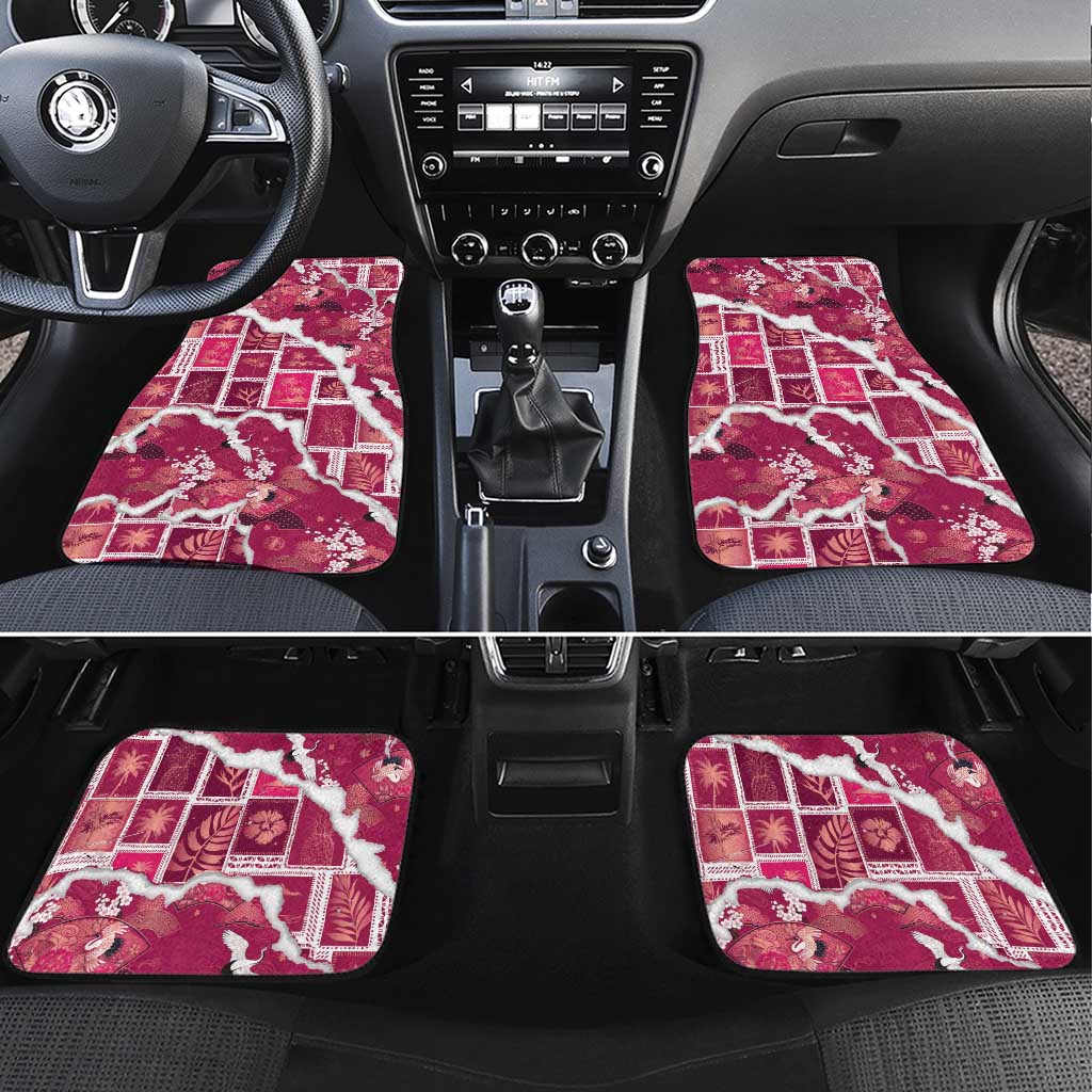 Hawaii Japanese Culture Pink Car Mats Spring Cranes Aloha Pattern LT01 Set 4pcs Pink - Polynesian Pride