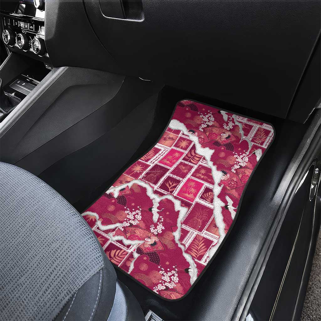 Hawaii Japanese Culture Pink Car Mats Spring Cranes Aloha Pattern LT01 - Polynesian Pride