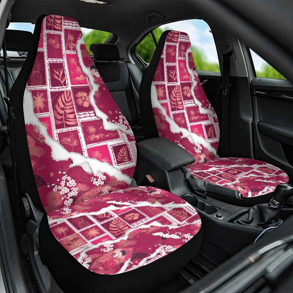 Hawaii Japanese Culture Pink Car Seat Cover Spring Cranes Aloha Pattern LT01 One Size Pink - Polynesian Pride