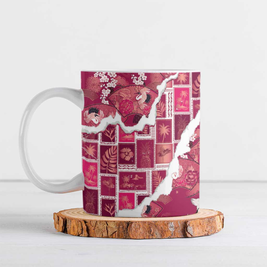 Hawaii Japanese Culture Pink Ceramic Mug Spring Cranes Aloha Pattern LT01 Pink - Polynesian Pride