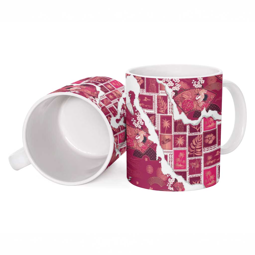 Hawaii Japanese Culture Pink Ceramic Mug Spring Cranes Aloha Pattern LT01 - Polynesian Pride