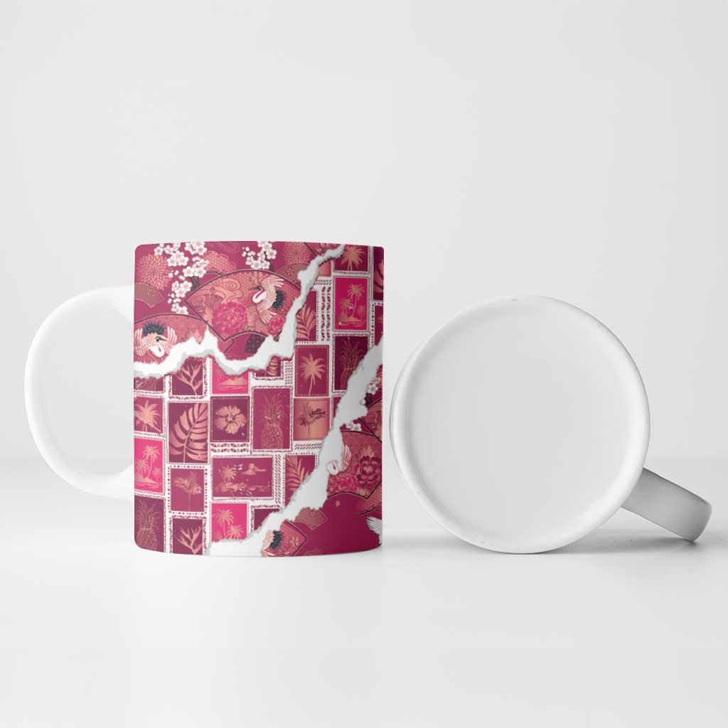 Hawaii Japanese Culture Pink Ceramic Mug Spring Cranes Aloha Pattern LT01 - Polynesian Pride