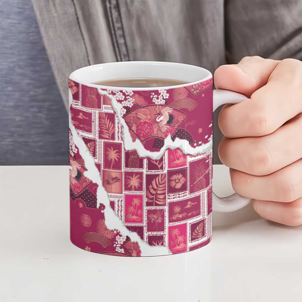 Hawaii Japanese Culture Pink Ceramic Mug Spring Cranes Aloha Pattern LT01 - Polynesian Pride