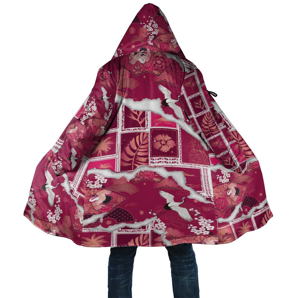 Hawaii Japanese Culture Pink Cloak Spring Cranes Aloha Pattern LT01 Unisex Pink - Polynesian Pride