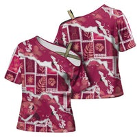 Hawaii Japanese Culture Pink Cross Shoulder Shirt Spring Cranes Aloha Pattern LT01 - Polynesian Pride