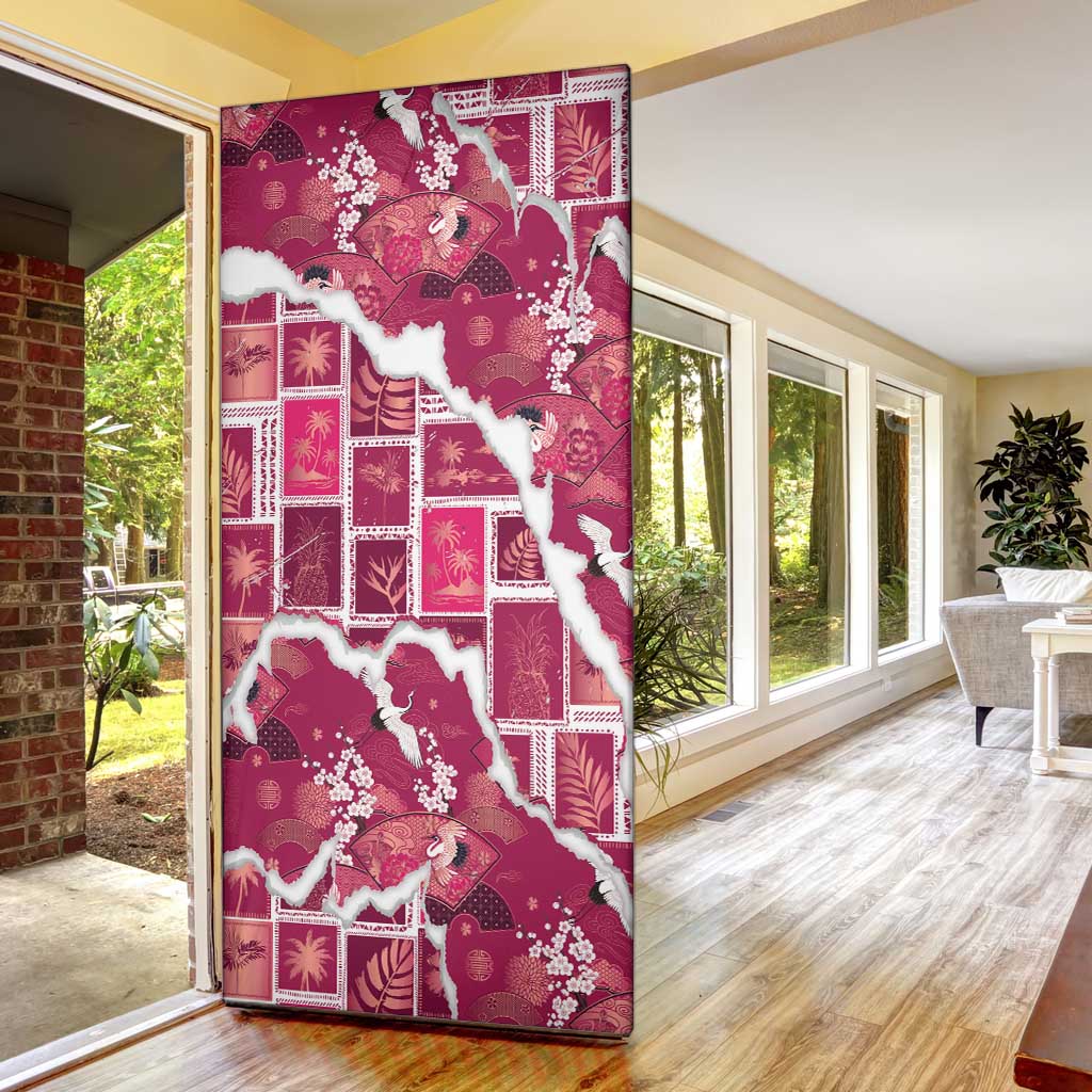 Hawaii Japanese Culture Pink Door Cover Spring Cranes Aloha Pattern LT01 - Polynesian Pride