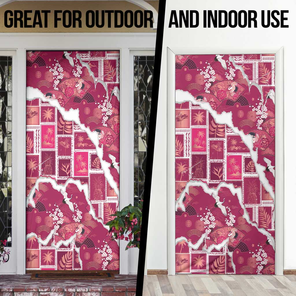 Hawaii Japanese Culture Pink Door Cover Spring Cranes Aloha Pattern LT01 - Polynesian Pride