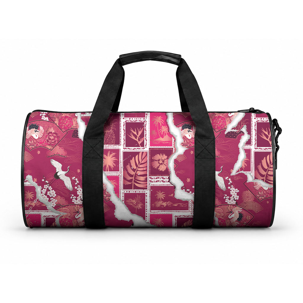 Hawaii Japanese Culture Pink Duffle Bag Spring Cranes Aloha Pattern LT01 One size Pink - Polynesian Pride