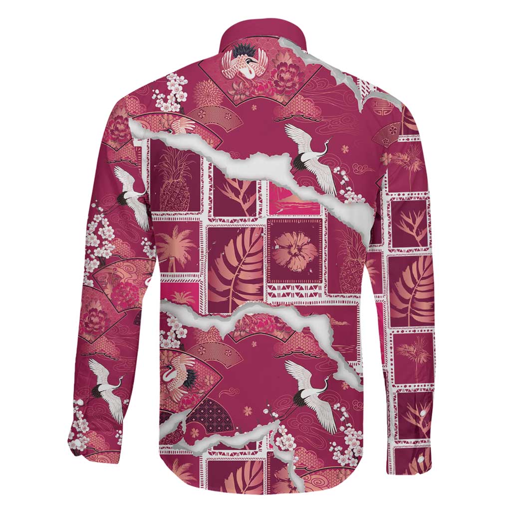 Hawaii Japanese Culture Pink Family Matching Mermaid Dress and Hawaiian Shirt Spring Cranes Aloha Pattern