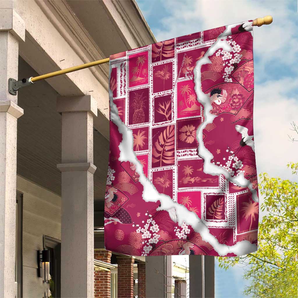 Hawaii Japanese Culture Pink Garden Flag Spring Cranes Aloha Pattern LT01 House Flag Pink - Polynesian Pride