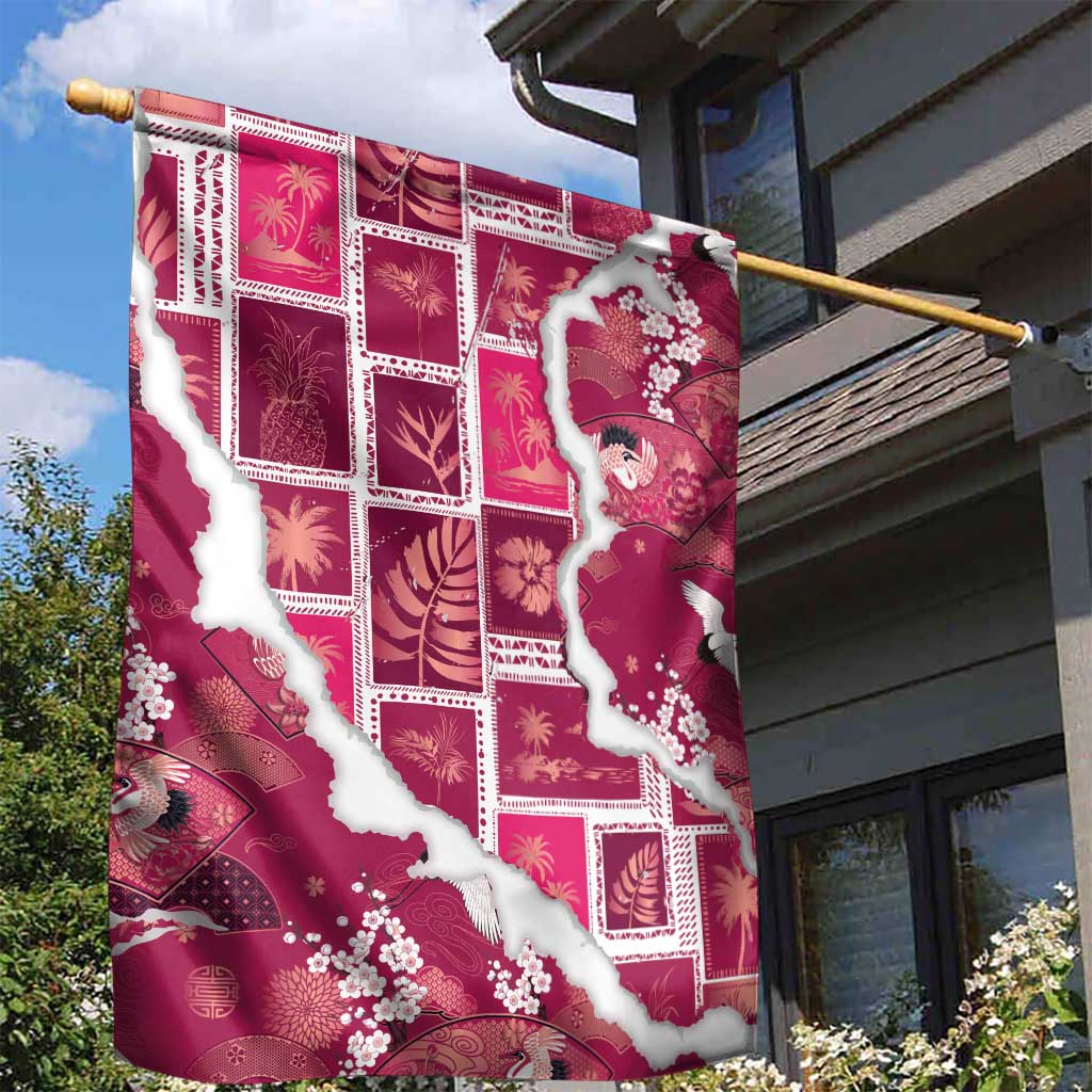 Hawaii Japanese Culture Pink Garden Flag Spring Cranes Aloha Pattern LT01 - Polynesian Pride