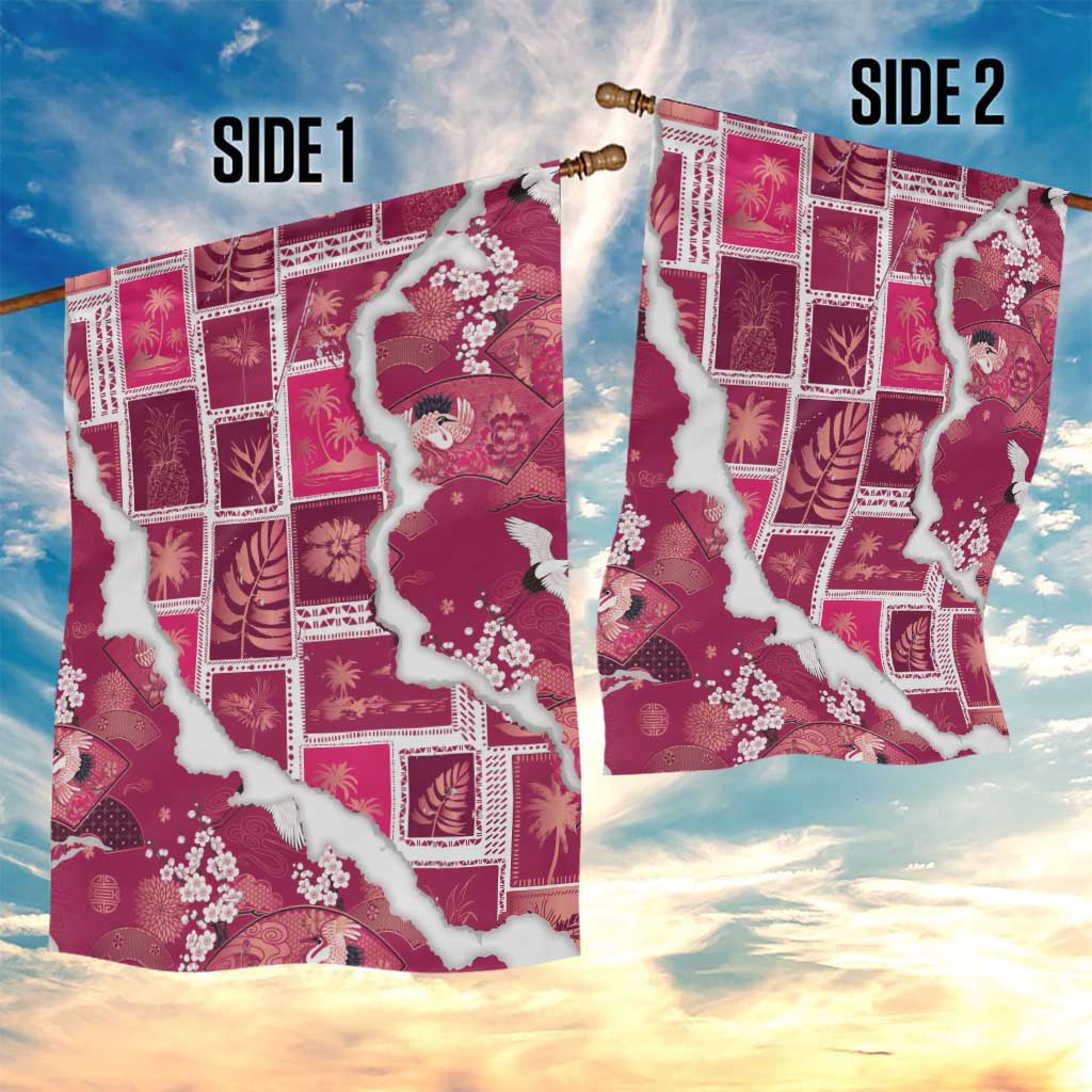 Hawaii Japanese Culture Pink Garden Flag Spring Cranes Aloha Pattern LT01 - Polynesian Pride