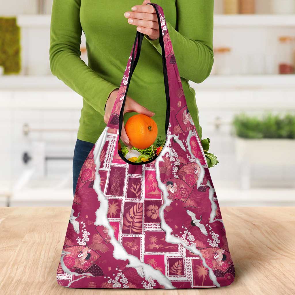 Hawaii Japanese Culture Pink Grocery Bag Spring Cranes Aloha Pattern LT01 - Polynesian Pride