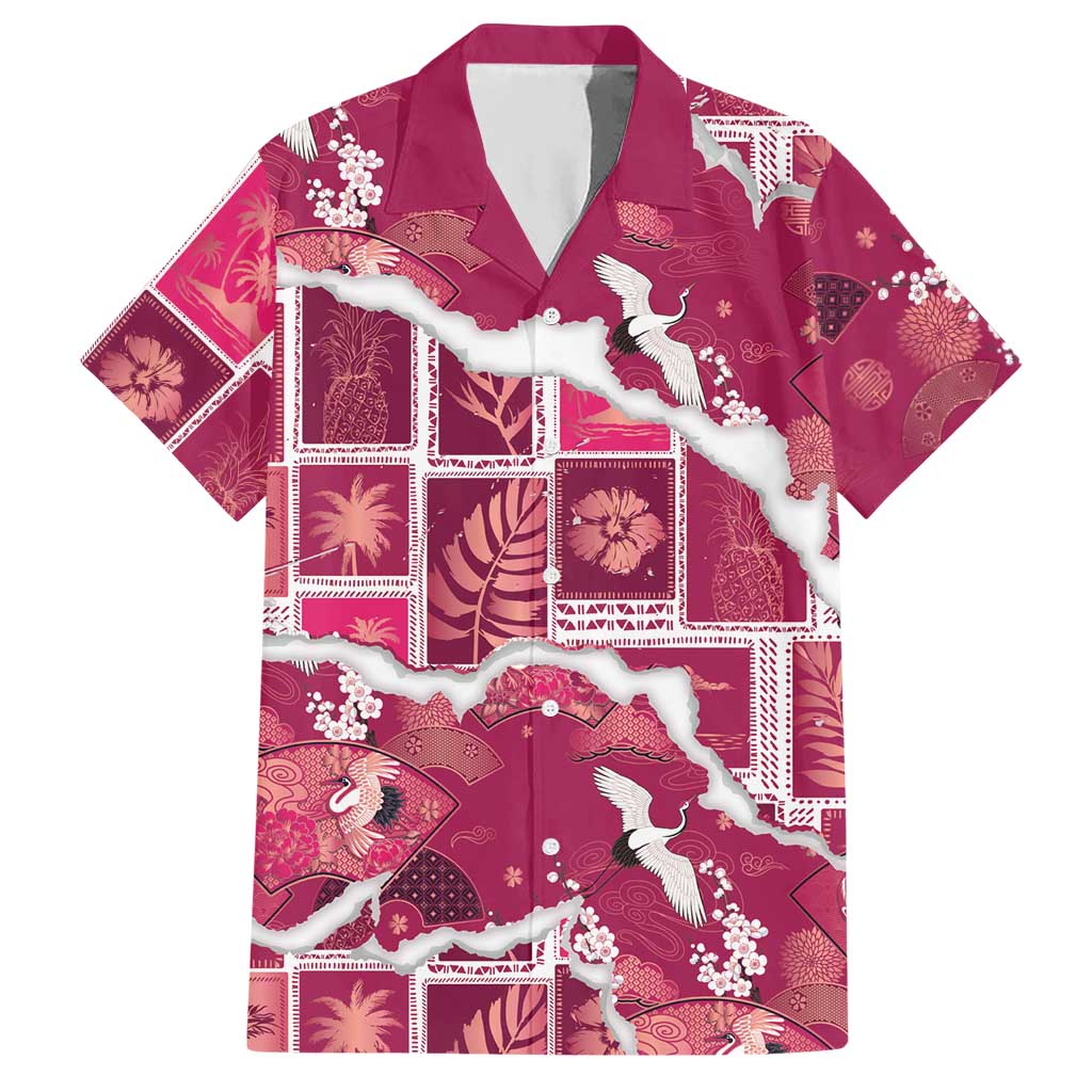 Hawaii Japanese Culture Pink Hawaiian Shirt Spring Cranes Aloha Pattern LT01 Pink - Polynesian Pride