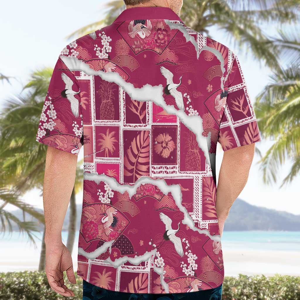 Hawaii Japanese Culture Pink Hawaiian Shirt Spring Cranes Aloha Pattern LT01 - Polynesian Pride
