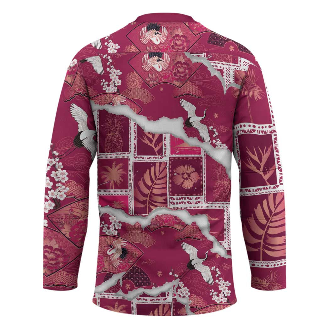 Hawaii Japanese Culture Pink Hockey Jersey Spring Cranes Aloha Pattern LT01 - Polynesian Pride