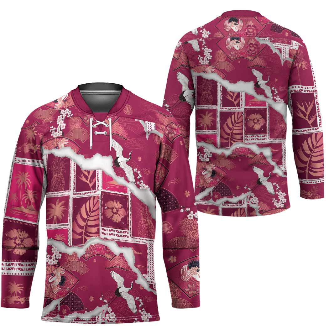 Hawaii Japanese Culture Pink Hockey Jersey Spring Cranes Aloha Pattern LT01 - Polynesian Pride