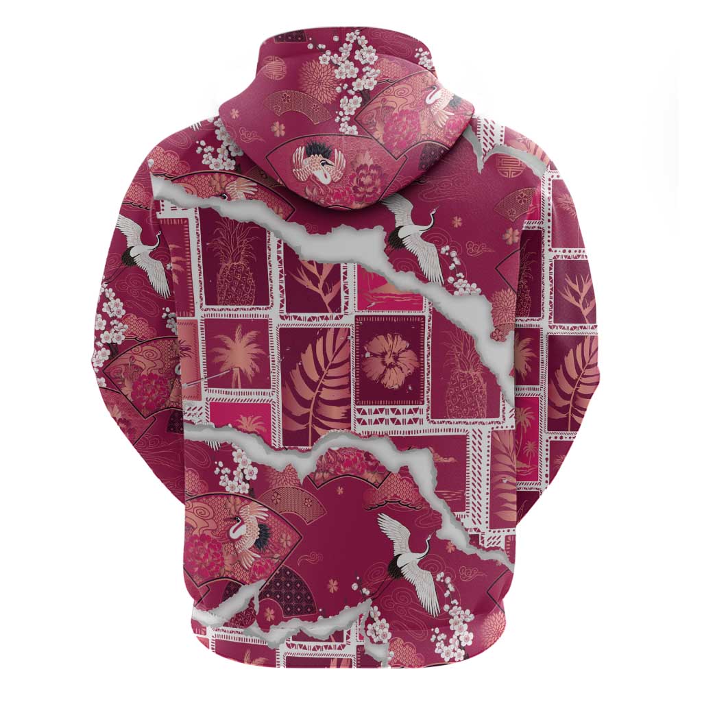 Hawaii Japanese Culture Pink Hoodie Spring Cranes Aloha Pattern LT01 - Polynesian Pride