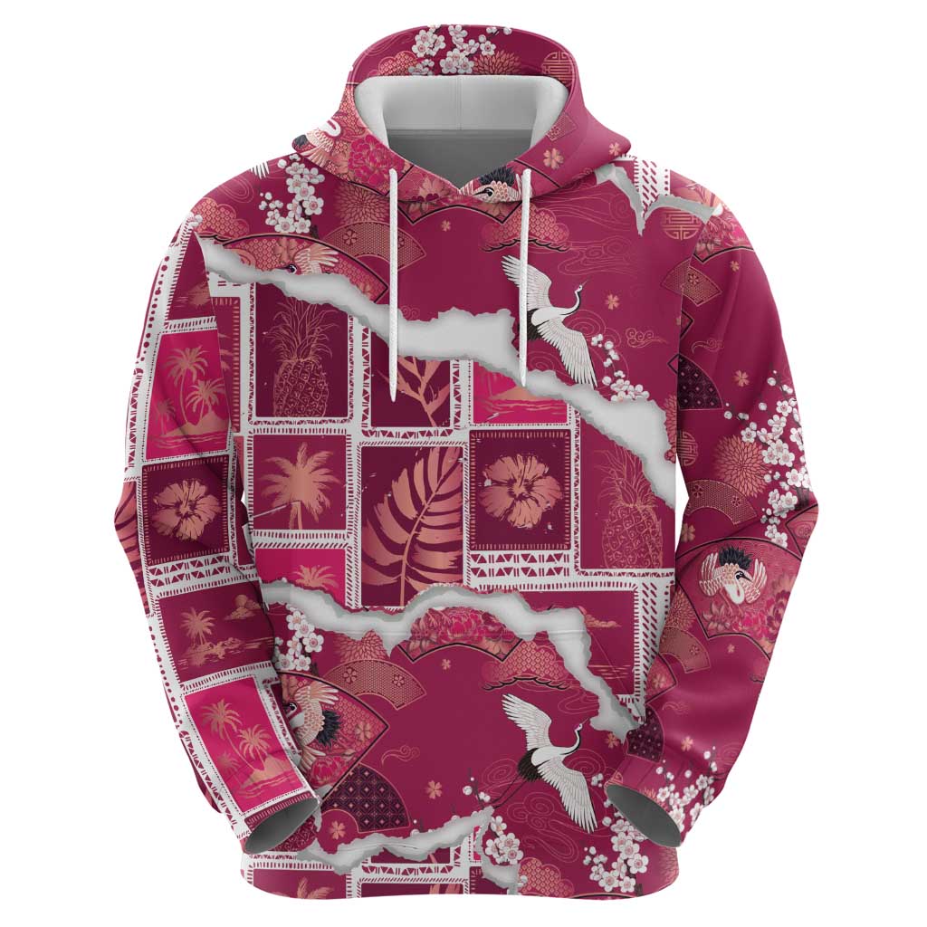 Hawaii Japanese Culture Pink Hoodie Spring Cranes Aloha Pattern LT01 - Polynesian Pride