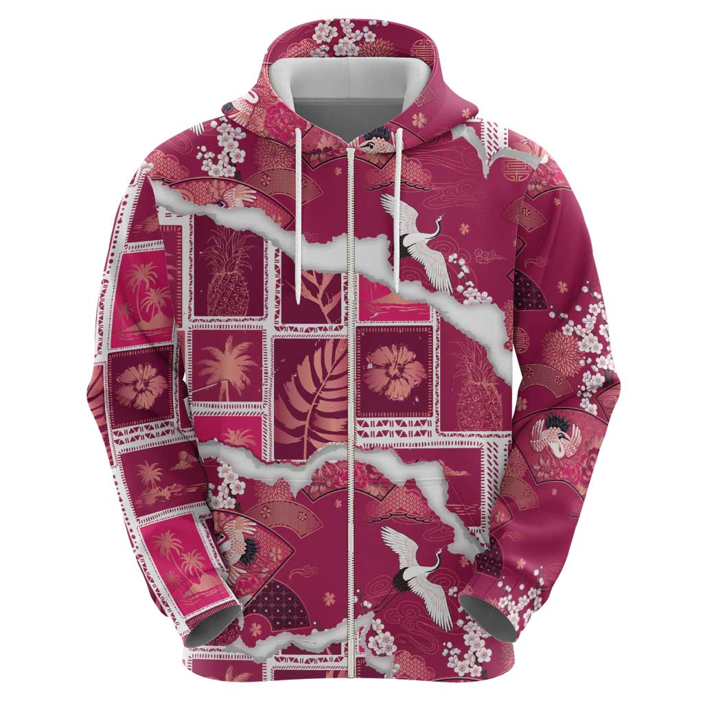 Hawaii Japanese Culture Pink Hoodie Spring Cranes Aloha Pattern LT01 - Polynesian Pride