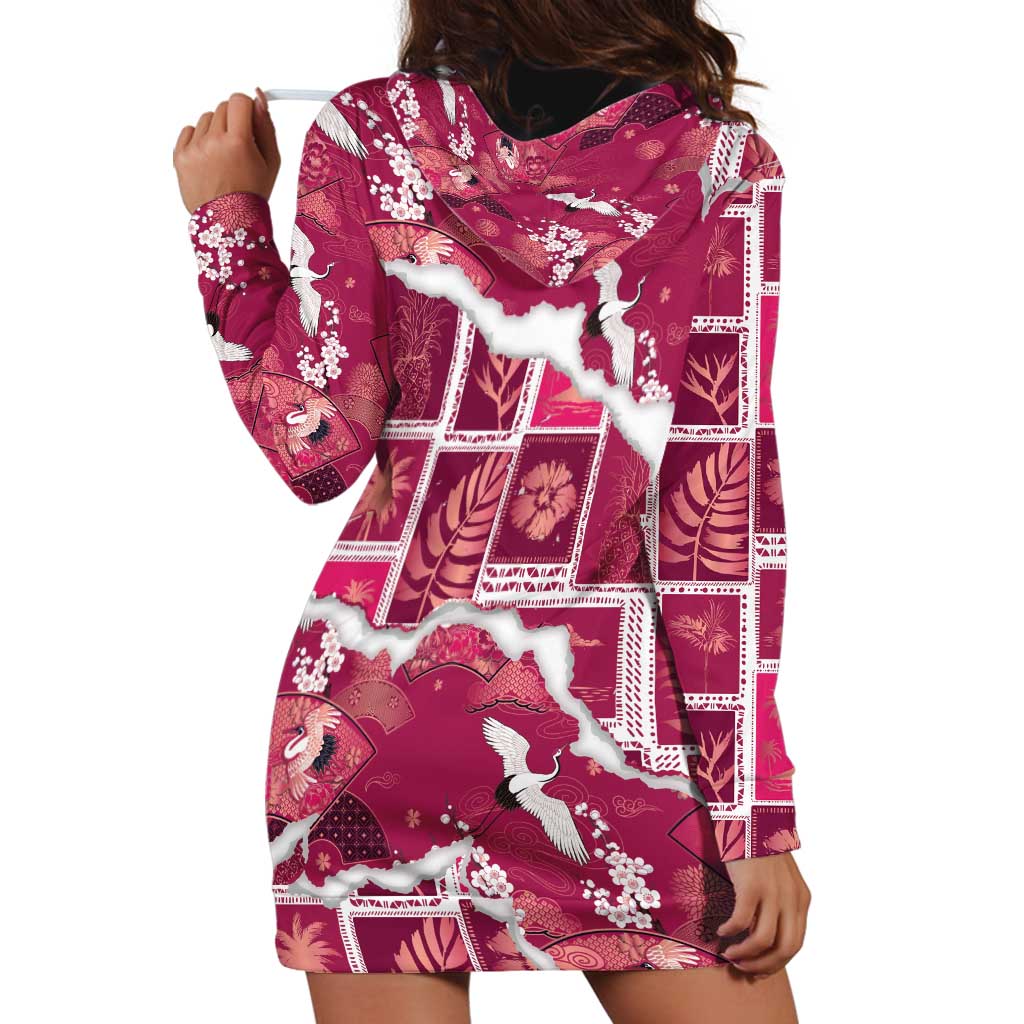 Hawaii Japanese Culture Pink Hoodie Dress Spring Cranes Aloha Pattern LT01 - Polynesian Pride