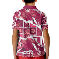 Hawaii Japanese Culture Pink Kid Polo Shirt Spring Cranes Aloha Pattern LT01 - Polynesian Pride