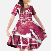 Hawaii Japanese Culture Pink Kid Short Sleeve Dress Spring Cranes Aloha Pattern
